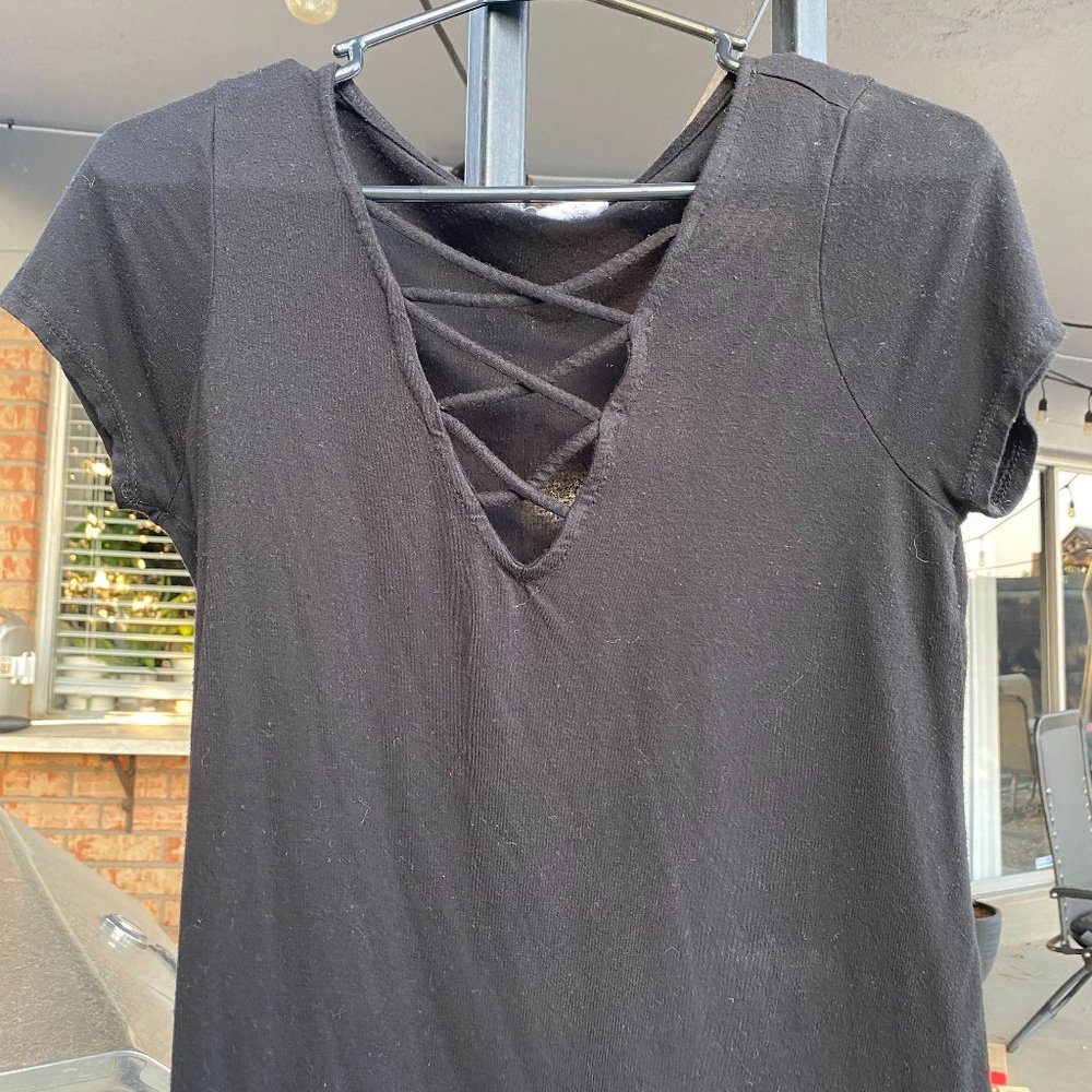 Black Essentials Crossed V Neck (Small)